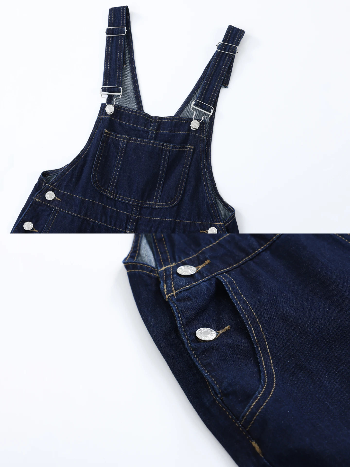 Wiosenno-jesienne modne damskie ogrodniczki jeansowe, luźne spodnie z prostymi, szerokimi nogawkami, z wysokim stanem, codzienne, odmładzające, trendy.