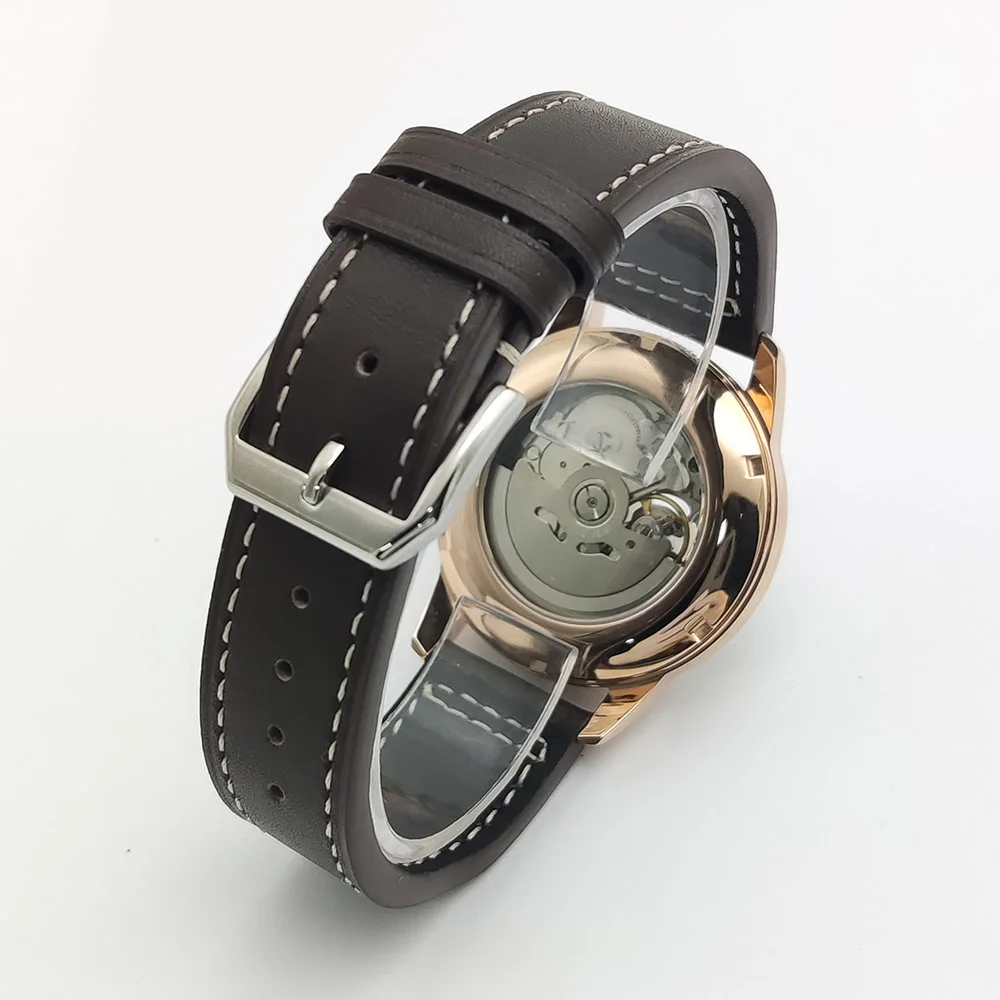9 colors Vintage 40MM Men's Mechanical Watch NH38 Movement Skeleton Dial Waterproof Automatic Watch Leather Strap view 6