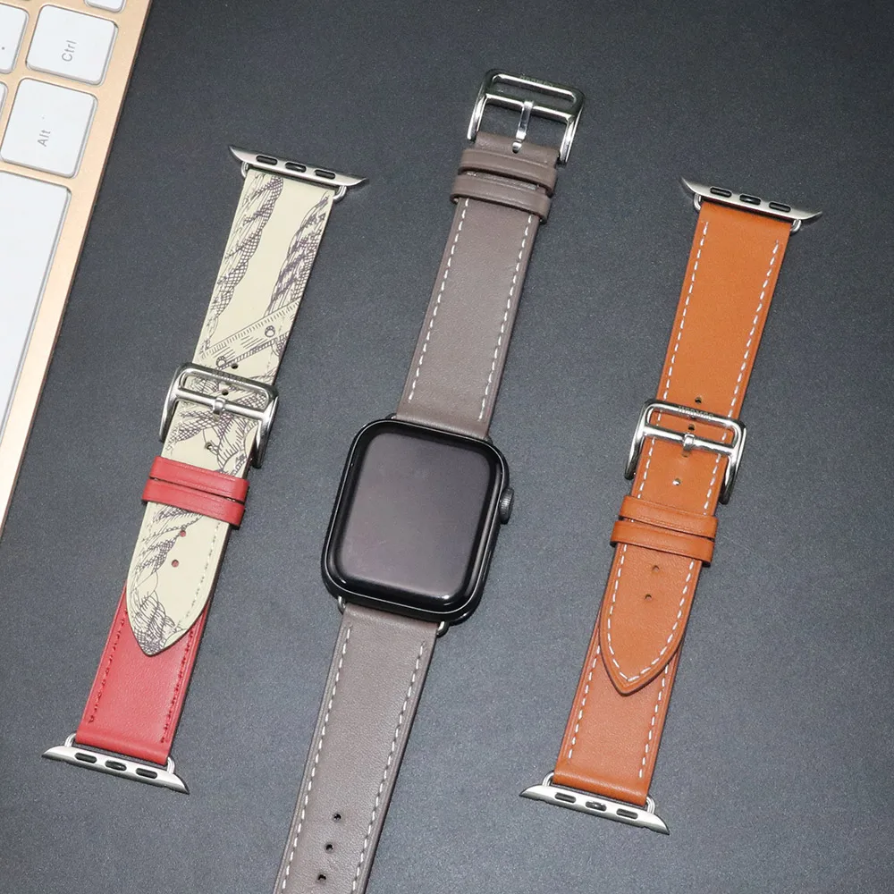 Genuine Leather Logo Band For Apple Watch Series 10 9 8 7 6 46mm 45 44 40 38 42mm Bracelet Leather Strap For iWatch Ultra 2 49mm