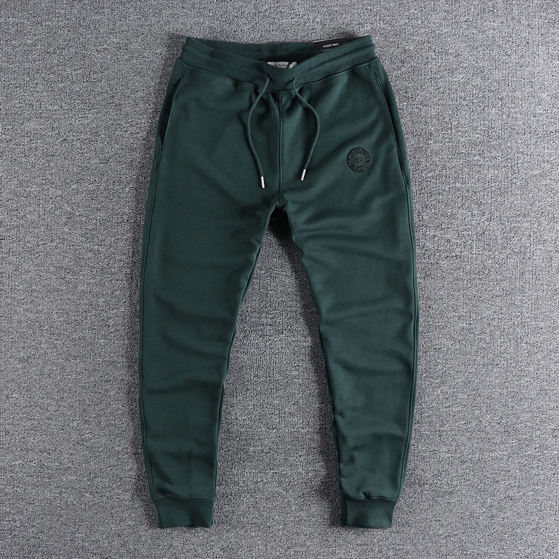 

Washed American Casual Green Men's Sweatpants Spring Autumn Versatile Embroidered Sports Long Pants Knitted Cotton Loose Fit