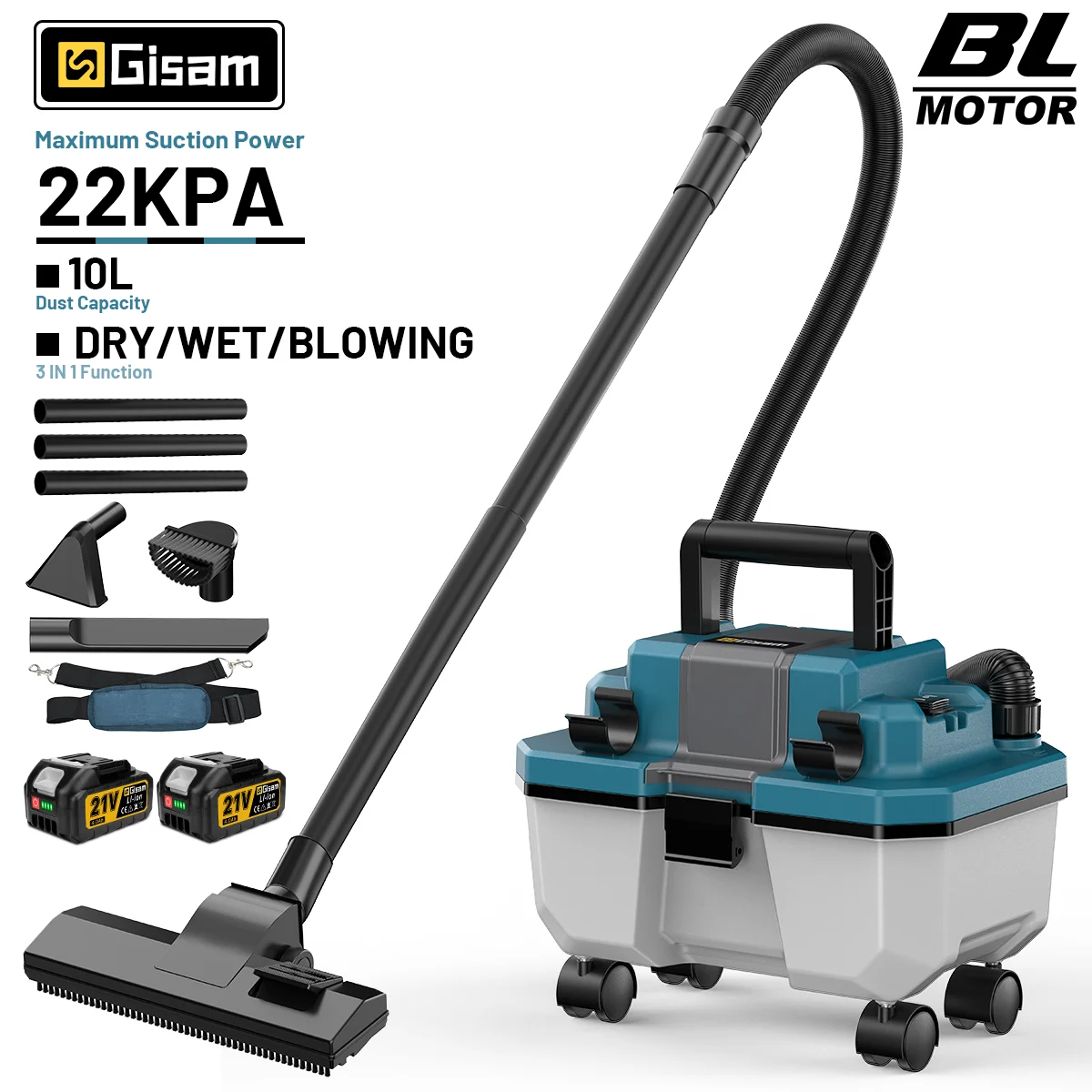 Gisam 22Kpa Brushles Electric Vacuum Cleaner 10L 3-in-1 Portable Wet-Dry Vacuums Blow Dust Cleaning For Makita 18V Battery Pin