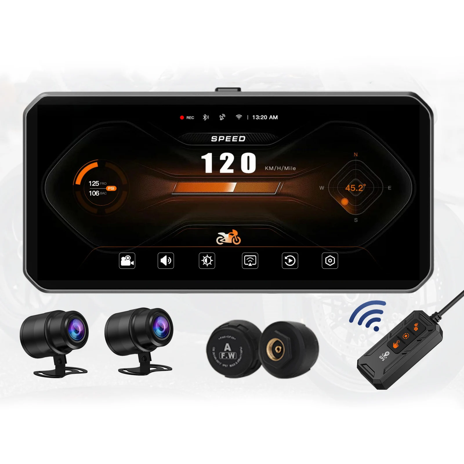 

6.25" Portable Android Auto WiFi GPS Navigation Two Cameras Motor DVR BSD TPMS Wireless Carplay Screen Motorcycles Accessories