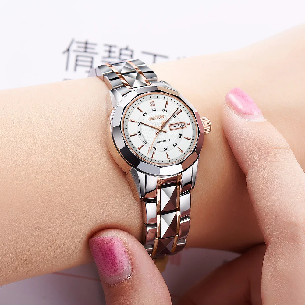 Top Brand Luxury Women's Watches Waterproof Dual Calendar Fully Automatic Mechanical Watch Luminous Tungsten Steel Watch Strap