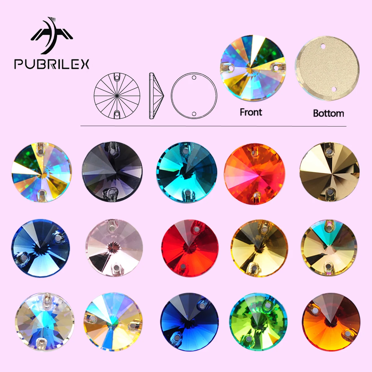 Pubrilex Rivoli Sew On Rhinestones Wholesale Multi Colors DIY Crafts Sewing Strass Flatback Needlework Glass Crystal for Garment