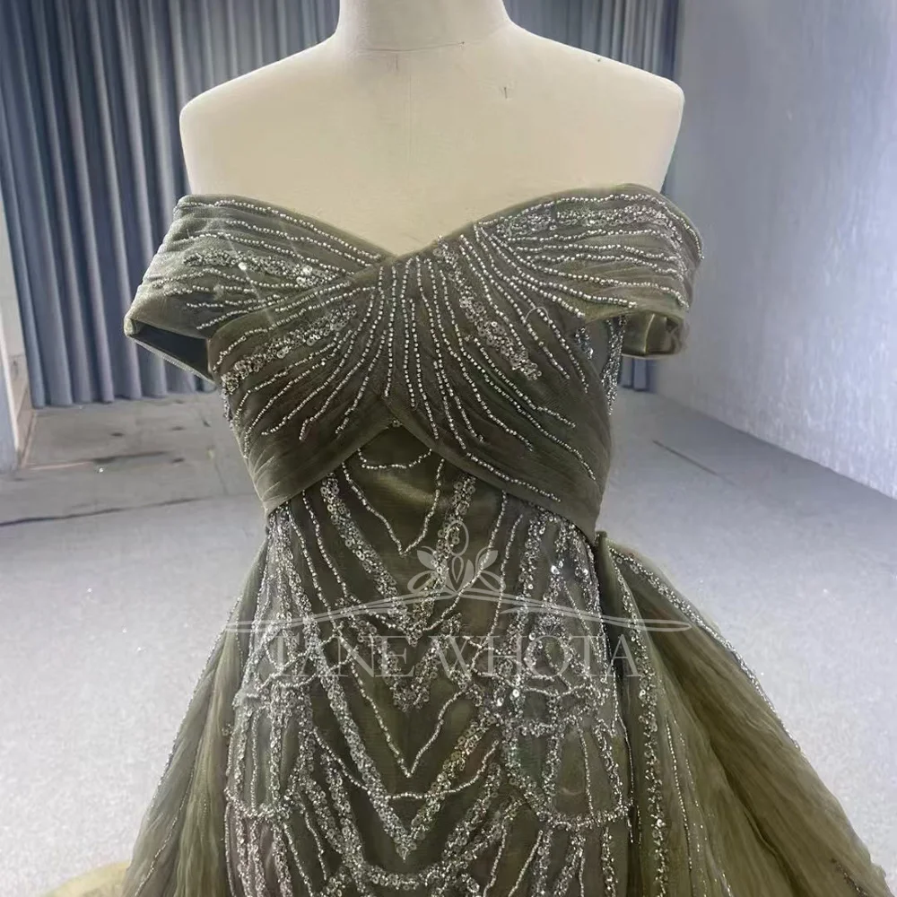 

Off The Shoulder Beaded Evening Dress Sweetheart Lace Up Back Detachable Train Elegant Women's Formal Gown Abendkleider