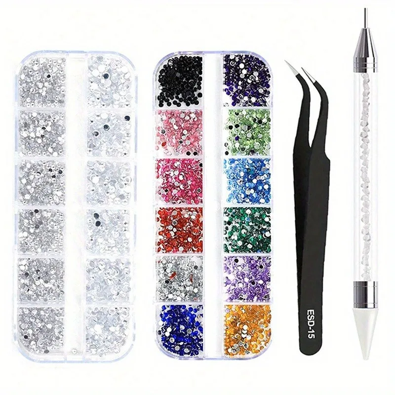 3/4 pezzi accessori per nail art strass multi-dimensione decorazioni in cristallo 3D e glitter, gemme per nail art fai da te, decorazioni per nail art