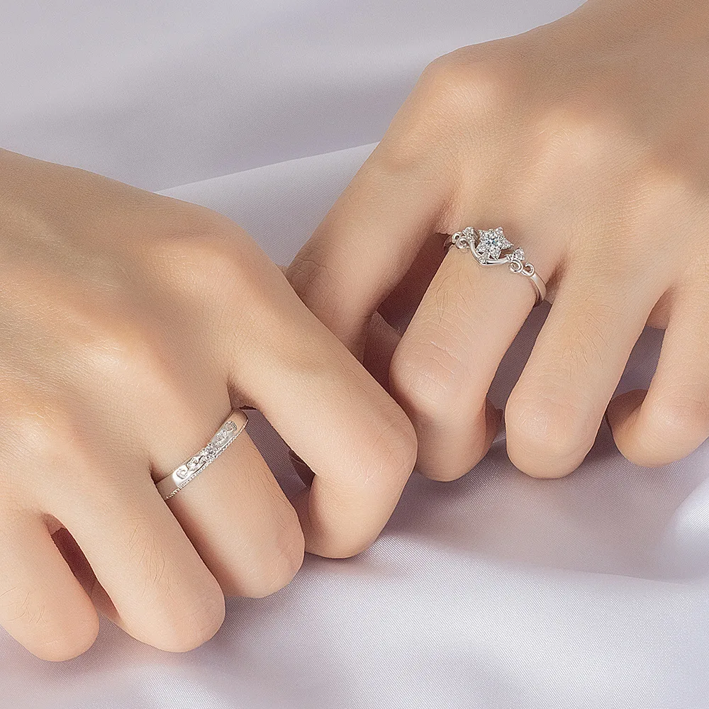خاتم فضة استرليني 925 نجمة الماس الزركون حلقة مفتوحة زوجين موضة بسيطة حفلة عيد ميلاد الزفاف الذكرى مجوهرات هدية #5