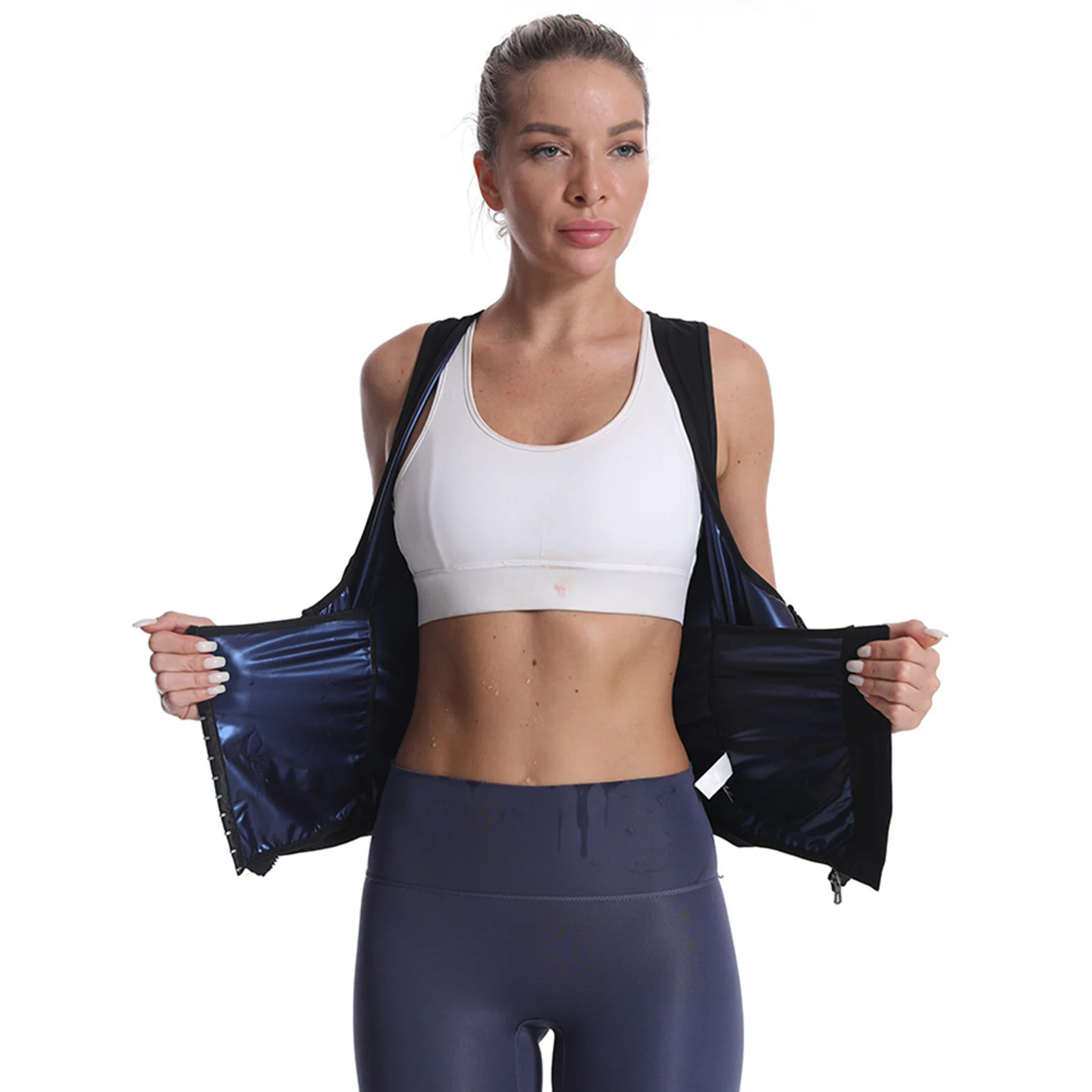 1 PC ซาวน่าเสื้อกั๊กความร้อนเหงื่อ Tank Top Breathable เอวเทรนเนอร์ซิปกีฬารัดตัวสําหรับหญิง