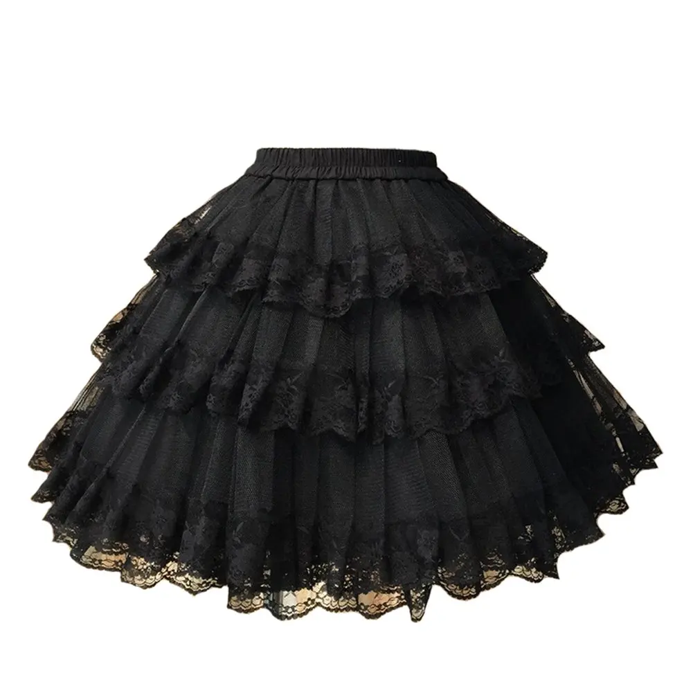 3-laags Gotische Gelaagde Luxe Vintage Rockabilly Petticoat Crinoline-Onderrok Met Ruches