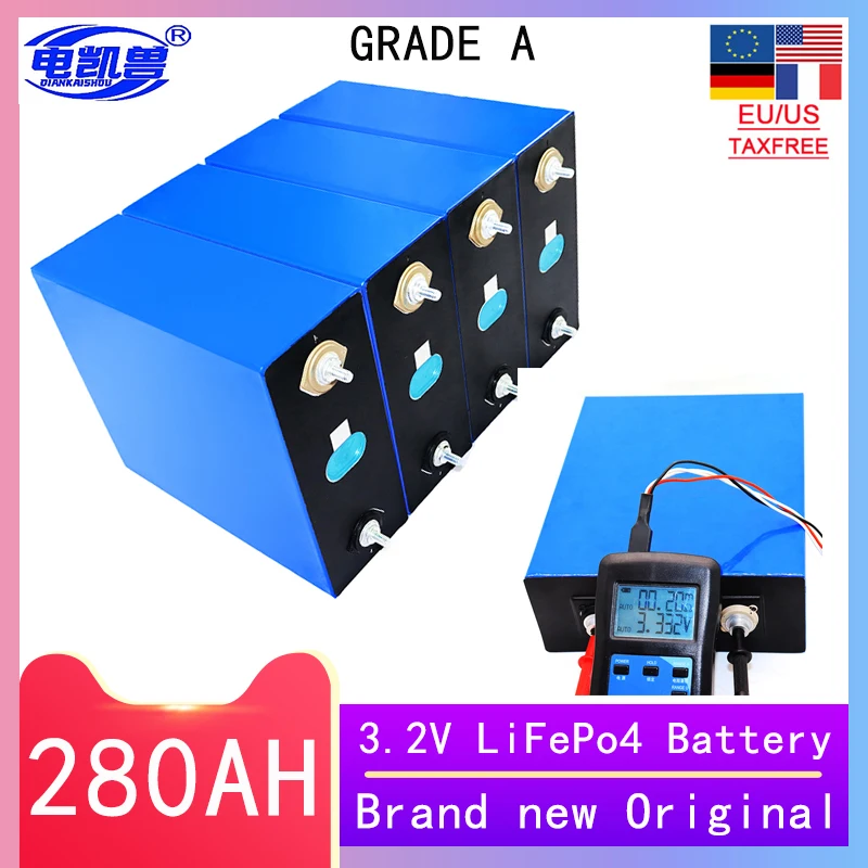 

GRADE A 1-16CPS 3.2V LiFePo4 battery 280ah 320AH 105AH 12V 24V 48V DIY RVLong cycle life for solar energy storage EU/US TAXFREE