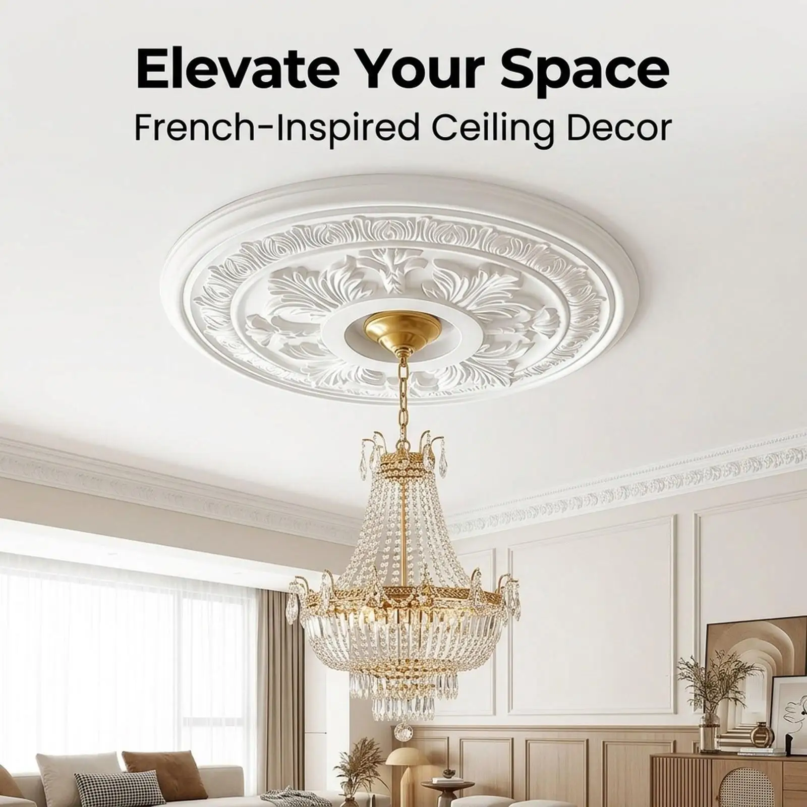 Elegant Split Ceiling Medallion PU Material for Ceiling Fan and Chandelier Base Decorative Plate