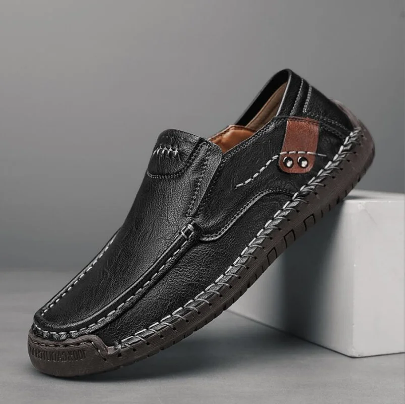 Ręcznie robione skórzane buty męskie casualowa wygodna męskie mokasyny wsuwają skórzane buty płaskie buty męskie gorącą wyprzedaż mokasyny męskie