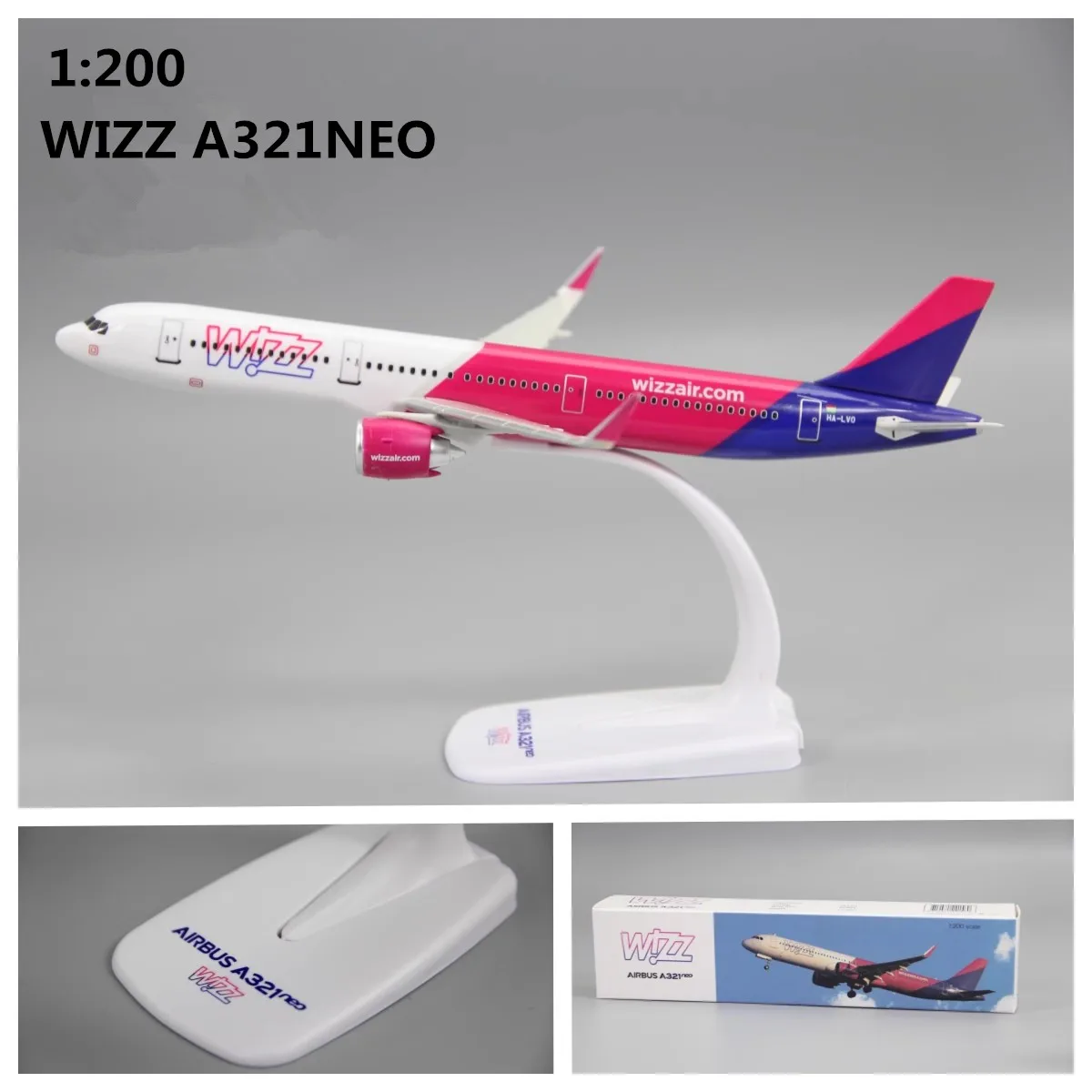 

21cm 1/200 Scale WIZZ AIR A321 NEO Aircraft Airways Model with Base Airplane Toys Decoration Gifts Collection Display Fans
