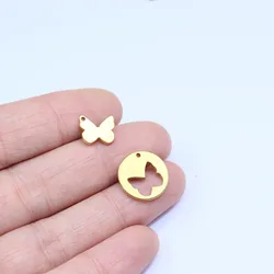 5Sets/10pcs Wholesale Stainless Steel Butterfly Charms DIY Love Friends Mom Bracelets Vacuum Plated Colorless