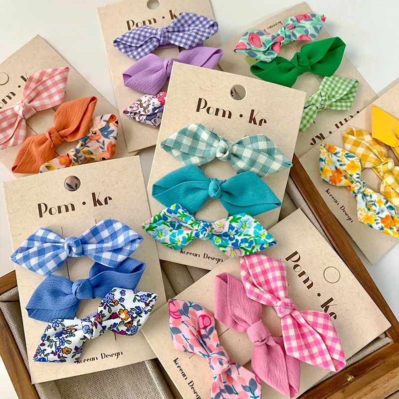 

3Pcs/lot Sweet Cute Bows Baby Girls Bangs Hairpins Set Floral Plaid Bangs Hair Clip Korean Hair Accessories Sweet Kids Headdress