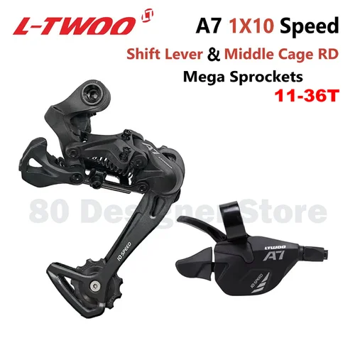 Imagen 2 del producto Derailleur trasero LTWOO A7 1X10s 10v 2X10s jaula media compatible con casete 11-36T, compatible con palanca de cambios NX, GX,