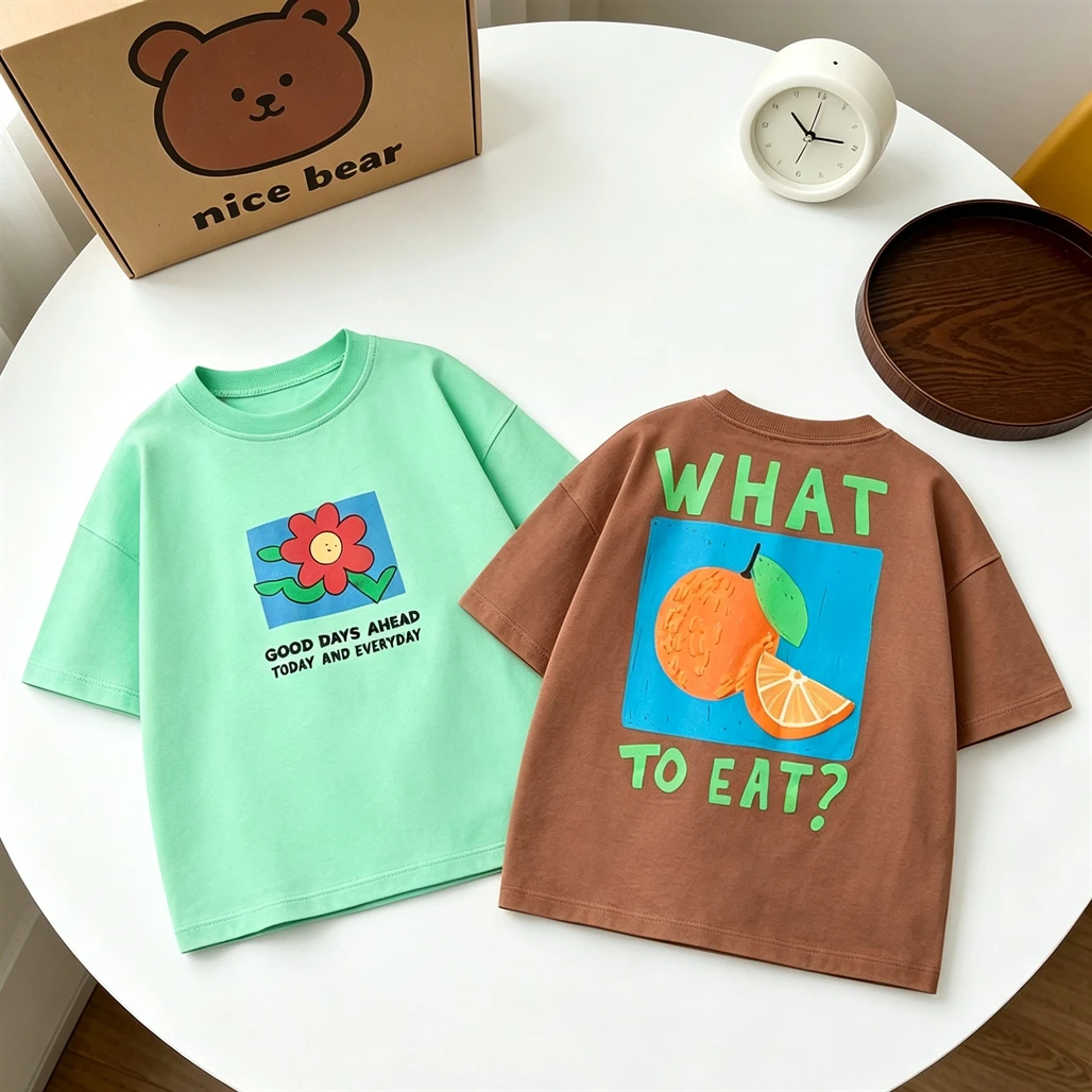 

Crewneck Tops Lovley T Shirt Pure Cotton Clothing Loose Casual Sports Wear Cotton Simple Round Neck Base Shirt Baby Clothes