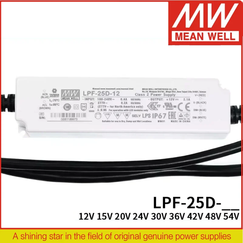 

MEAN WELL 25W Constant Current Mode LED Driver LPF-25D-12 LPF-25D-15 LPF-25D-20 LPF-25D-24 LPF-25D-30 LPF-25D-36 LPF-25D-42