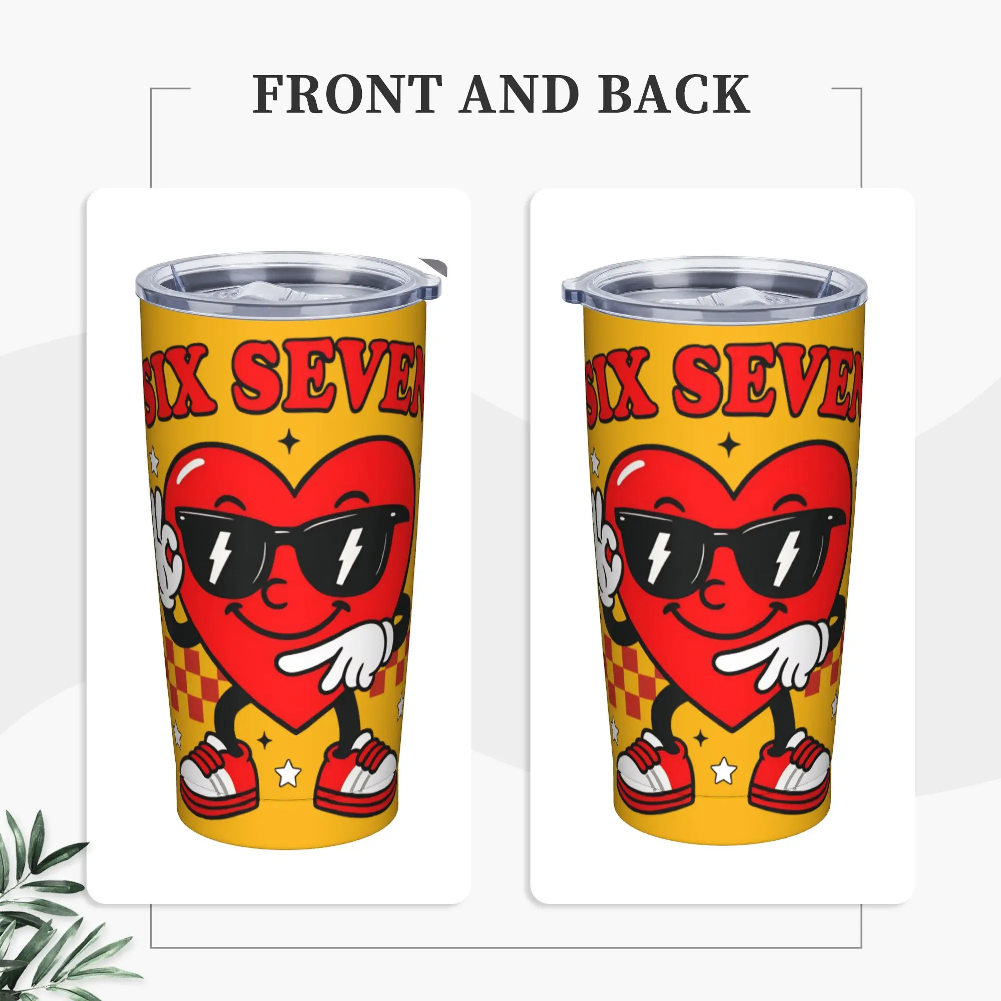 

Groovy Heart Six Seven 6 7 Valentines Day Stainless Steel Tumbler Travel Coffee Mug With Straws and Lid Mugs Cold Drink Bottle