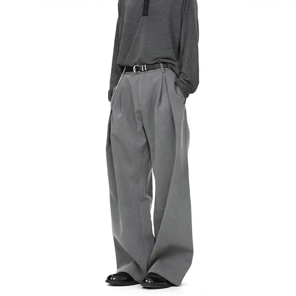 Mens Casual Black Trousers Straight Leg Loose Fit Korean Style Business Slacks Comfortable Lightweight Office Dress Pants