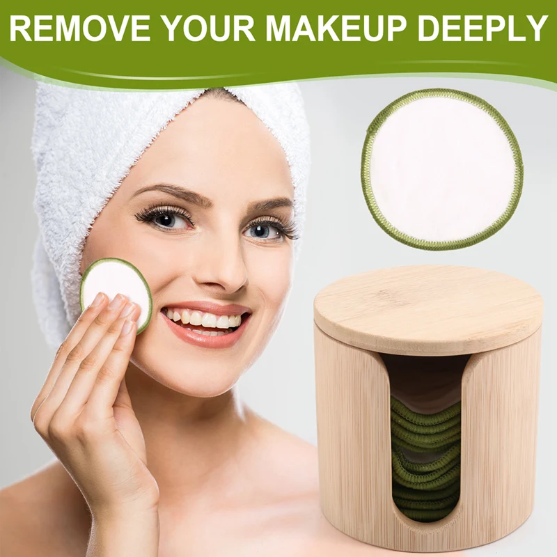 وسادات إزالة مكياج من الخيزران قابلة لإعادة الاستخدام A83G - مجموعة هدايا فائقة النعومة وصديقة للبيئة مع أسطوانة من الخيزران النباتي