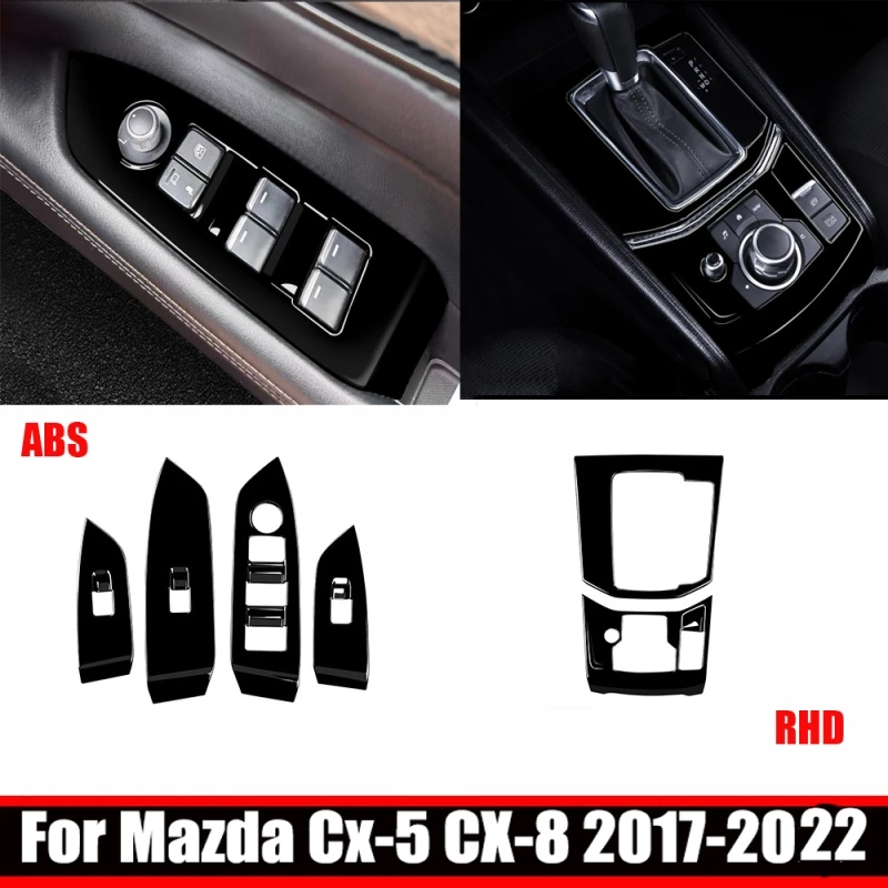 RHD For Mazda CX-5 CX5 KF 2017-2022 2023 Interior ABS black door armrest  Window Lift Switch Cover gear shift panle Frame trim