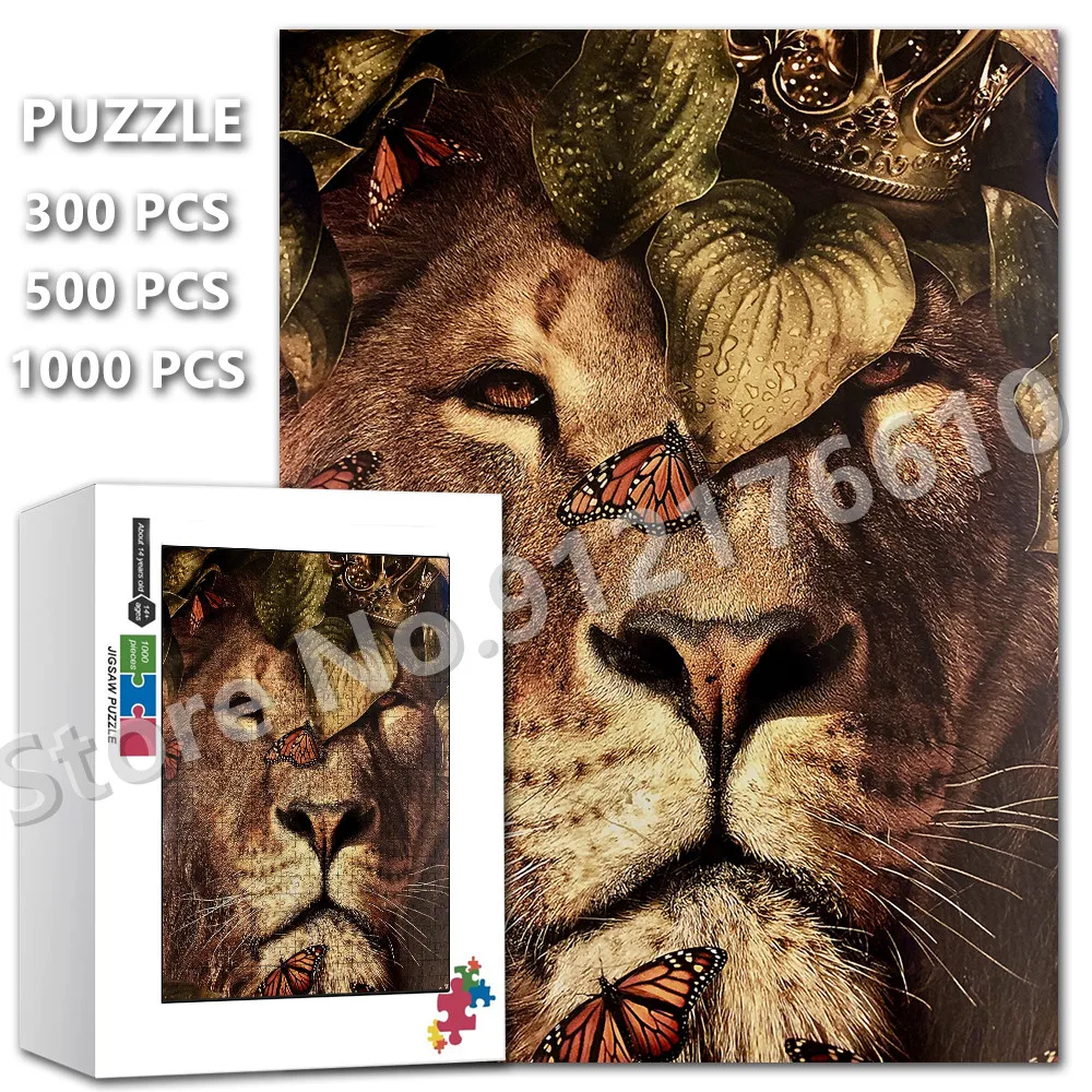 Lion King Jigsaw Puzzle 300/500/1000 Pieces Animals Tiger Lion Print Wooden Puzzle Diy Educational Intellectual Decompress Toys