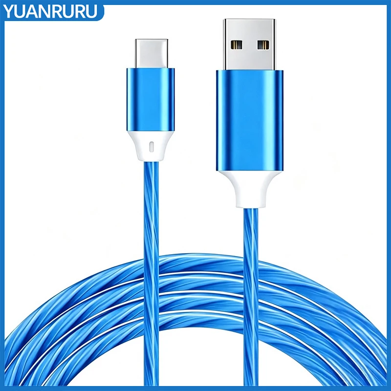 1/2M 6A Fast Charging RGB Breathing Luminous Fast Charging Data Cord USB To Type C For iPhone 15 Pro Huawei Samsung Data Cable
