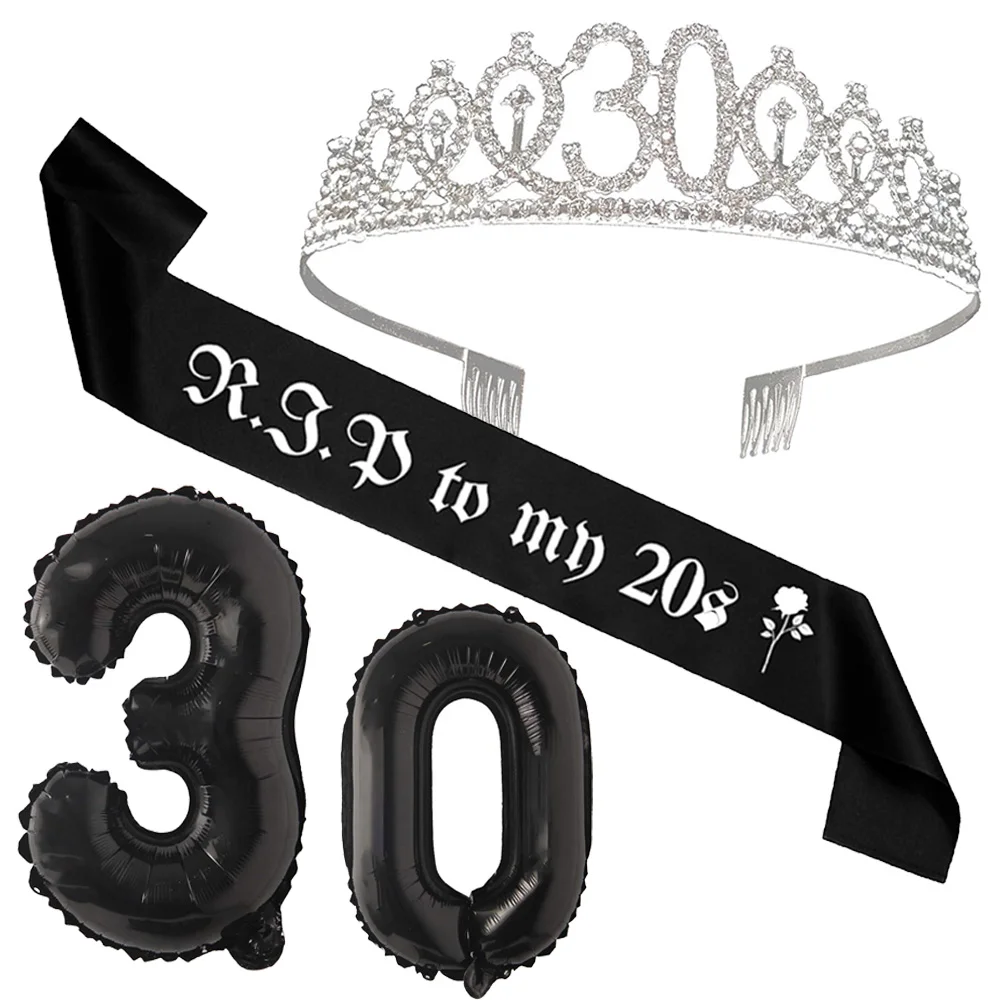 Rip to 20s Geburtstagsdekoration, My Black 30th Birthday, Nummer 30 Jahre, Cupcake-Topper für Frauen, Back-Drop-Banner, Luftballons, Zubehör – Detail 3