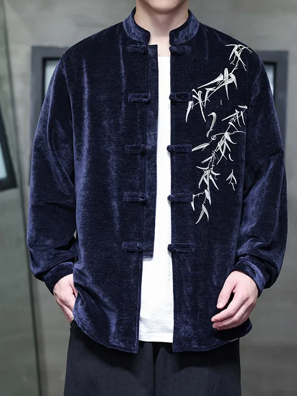 

Ele Long Sve Embroidered irt for Men Spring Autumn Chinese Sle Jaet Youth Men Button up Outerwear Casual Wear