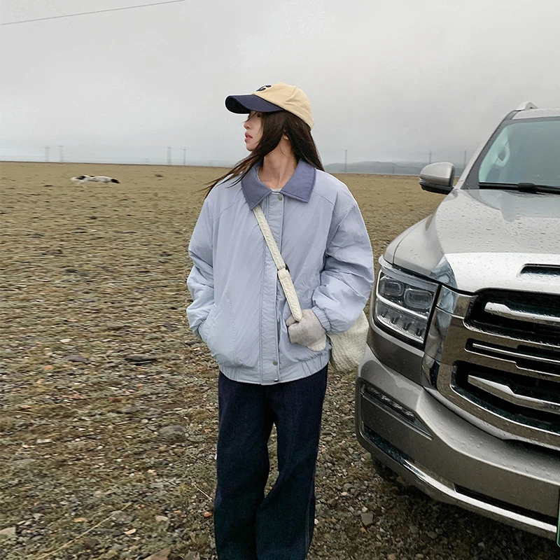 2025 New Lightweight Cotton Jacket Women Spring Autumn Coats Loose Versatile Lapel Long Sleeve Student Cotton Clothes Trendy