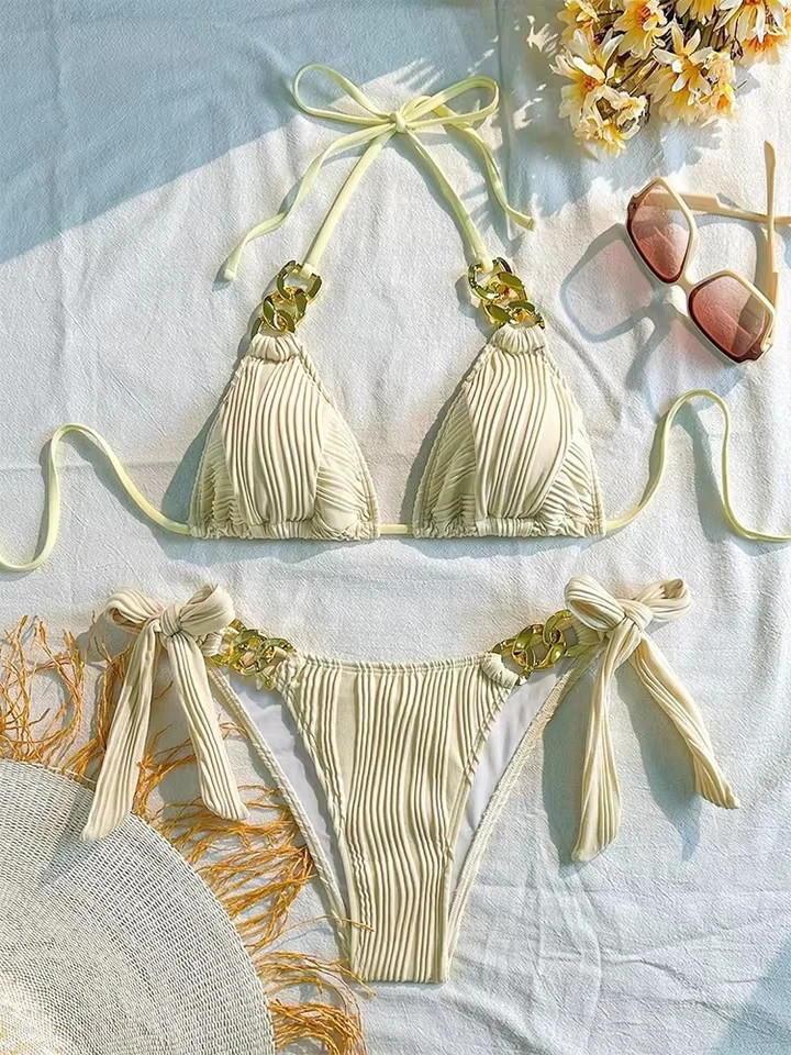 Vzvn Fashion Sexy Solid Lace Up Bikini Women Split Swimsuit Beach Brazil Bikini 2026 New All Season Backless Bikinis 2 Piece Set