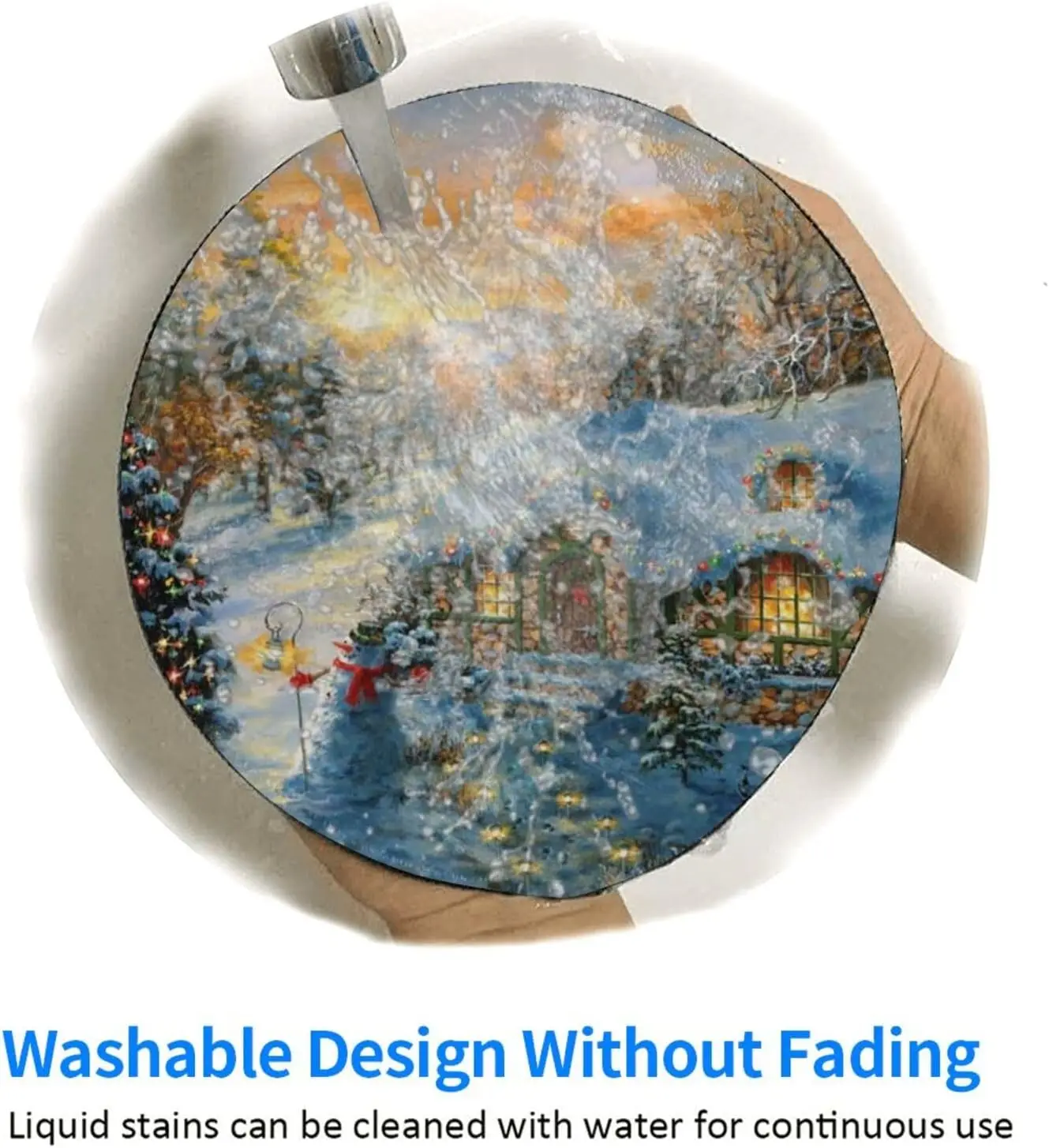 Christmas Lodge Pattern Mouse Mat with Non-Slip Rubber Base Cute Round Mousepad for Laptop Computer Office Work 7.9x7.9 Inch