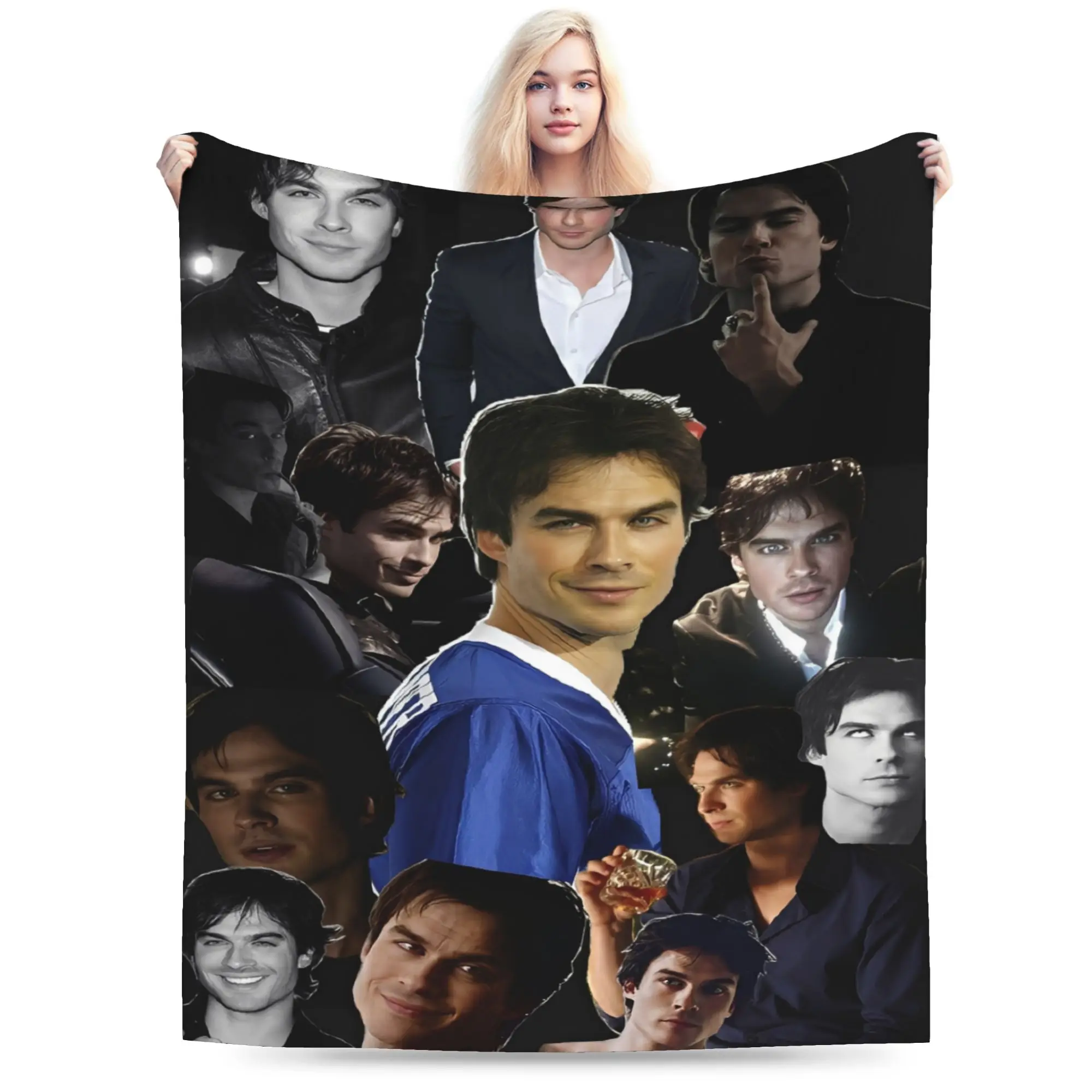The Vampire Diaries Damon Salvatore Flannel Blanket  Super Warm Bedding Throws for Living Room Picnic Funny Bedspread Bed Cover