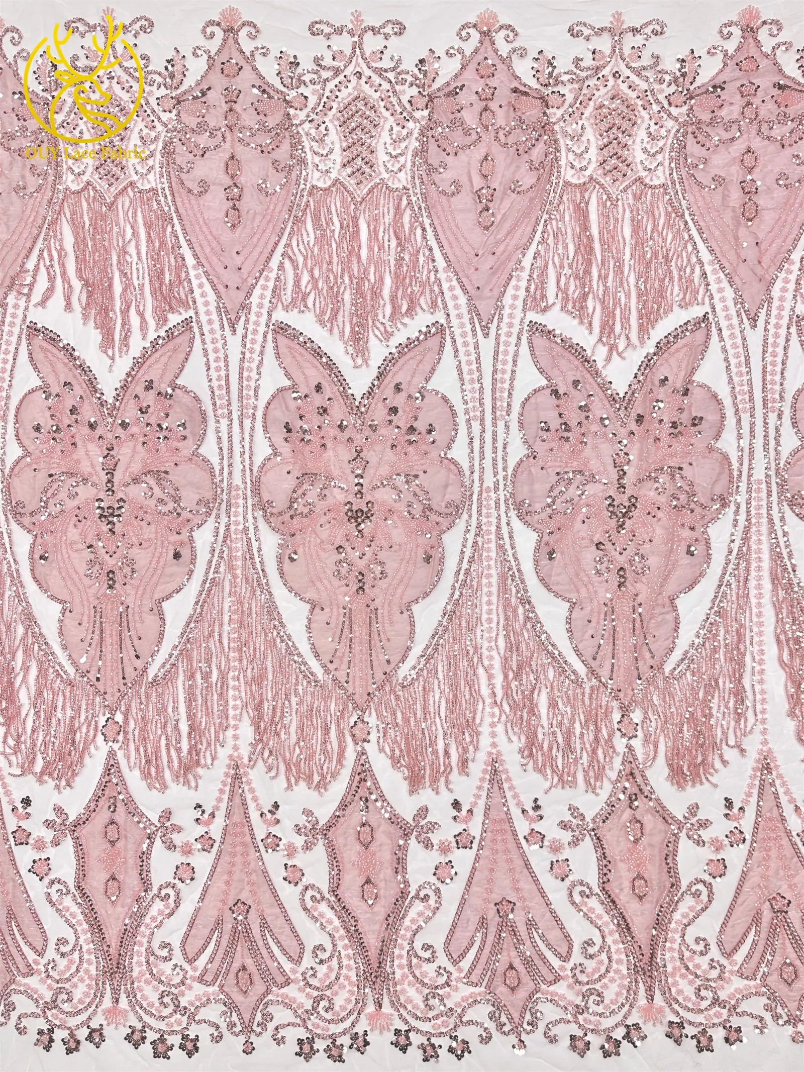 Eleganter Afrikanischer Samt 3D Perlen-Spitzenstoff 5 Yards Französische Pailletten Tüll Stickerei Spitzenstoff Nigerianisches Hochzeitskleid Nähzubehör – Detail 7