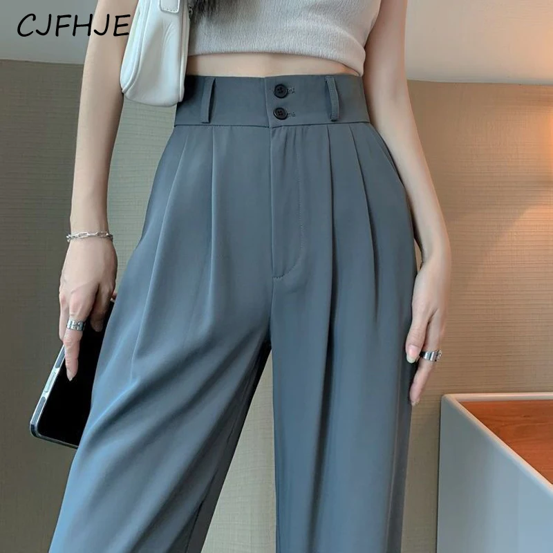 

CJFHJE Women's Clothing Trendy Streetwear Casual High Waist Suit Wide Leg Pants Korean Female Solid Straight Trousers Pantalones