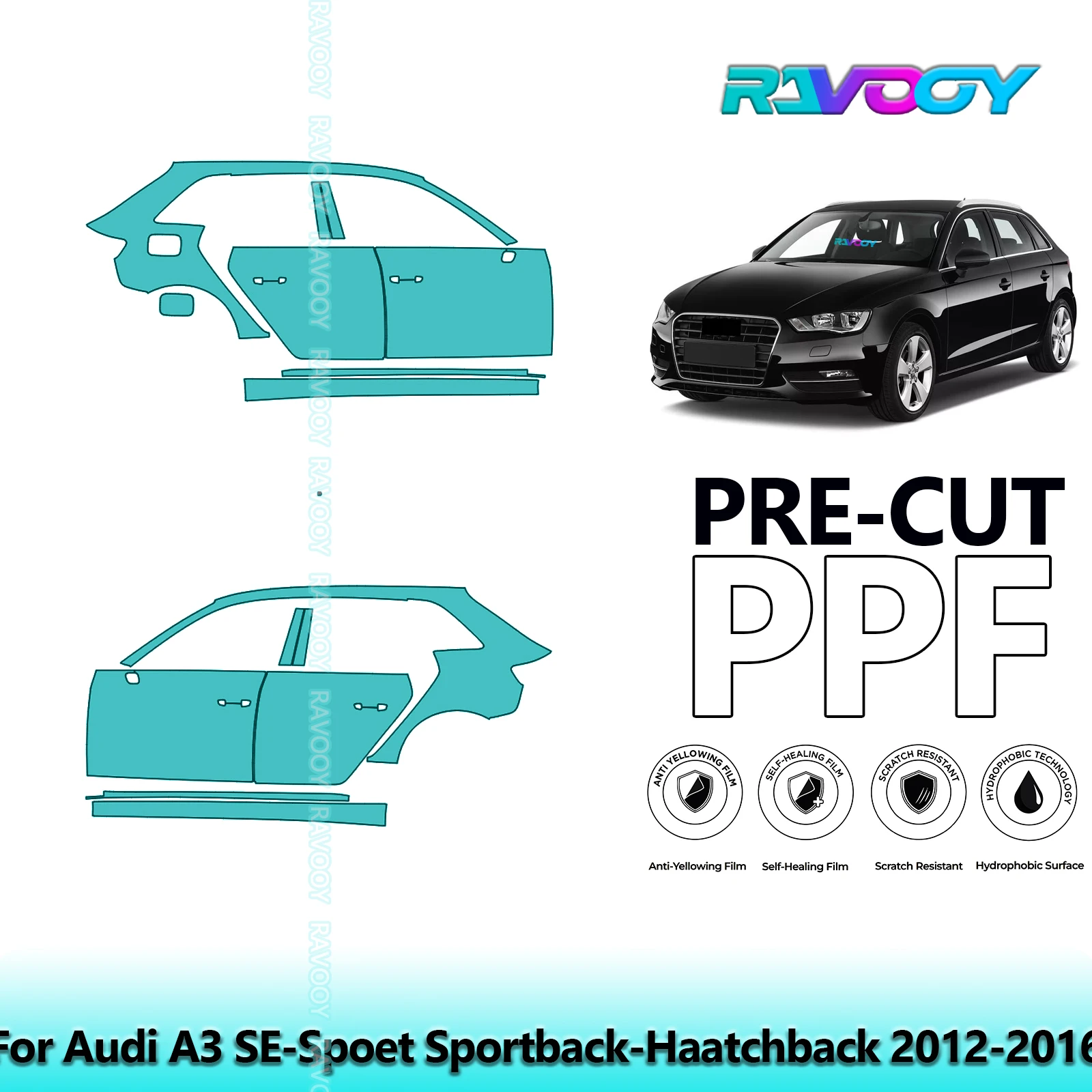 

For Audi A3 SE-Spoet Sportback-Haatchback 2012-2016 8.5mil Pre-Cut PPF Door & A/B Pillar Kit TPU Paint Protection Film Set