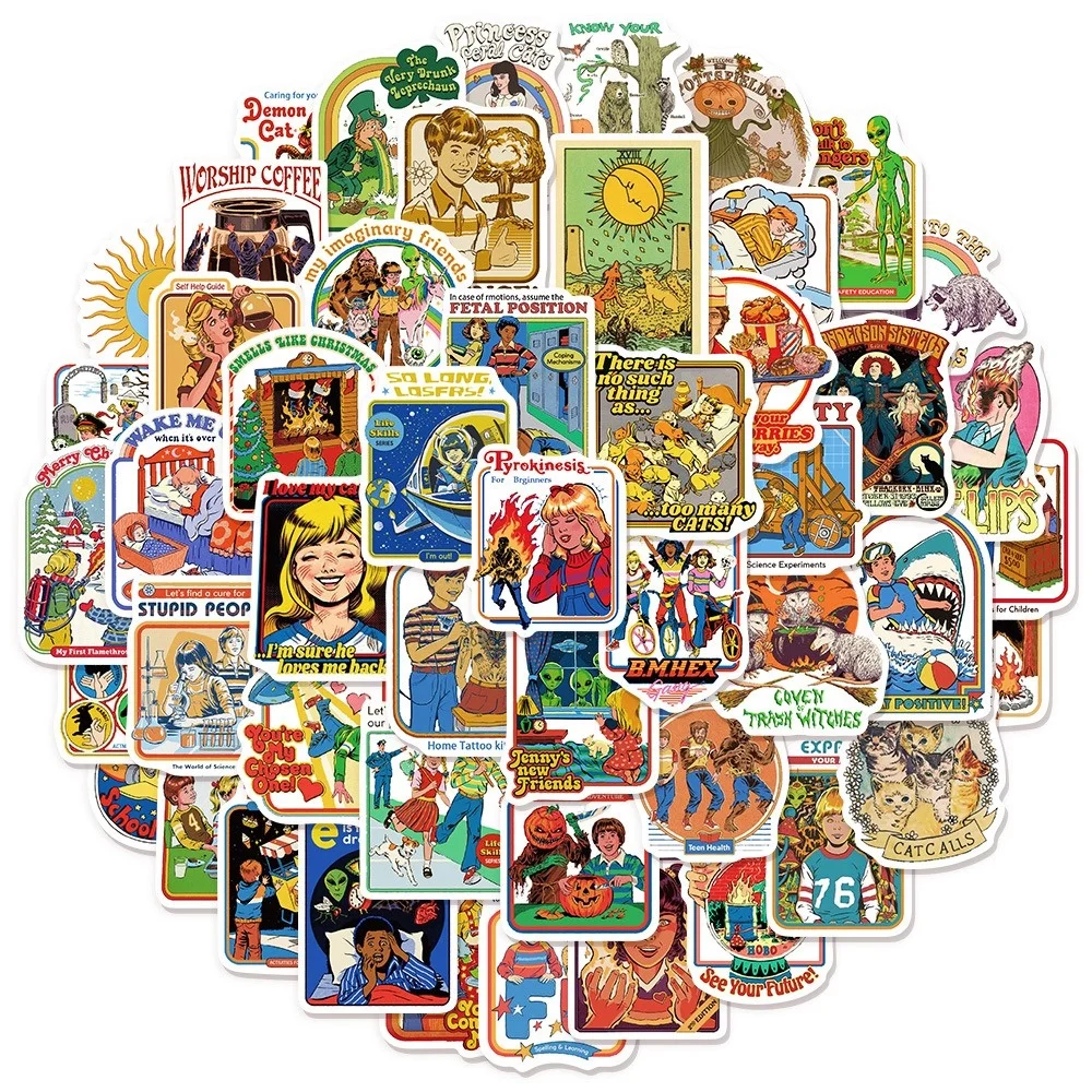 50Pcs Humorous Retro Stickers Cartoon Character Graffiti Stickers DIY Phone Case Water Cup Sticker Pack