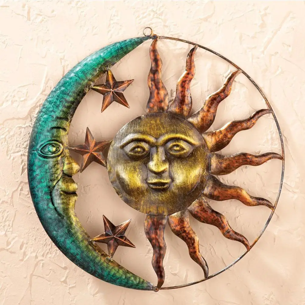 Sun Moon Wall Hanging Decor 29cm Diameter Iron Craft Unique Design Home Decor Gift Idea Metal Wall Ornament Pendan