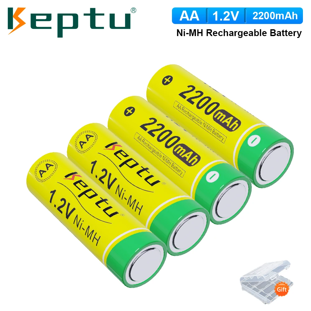 KEPTU 4Pcs 1.2V AA Ni-MH Rechargeable Battery 2200mAh aa with 4 Slots Quick Charger