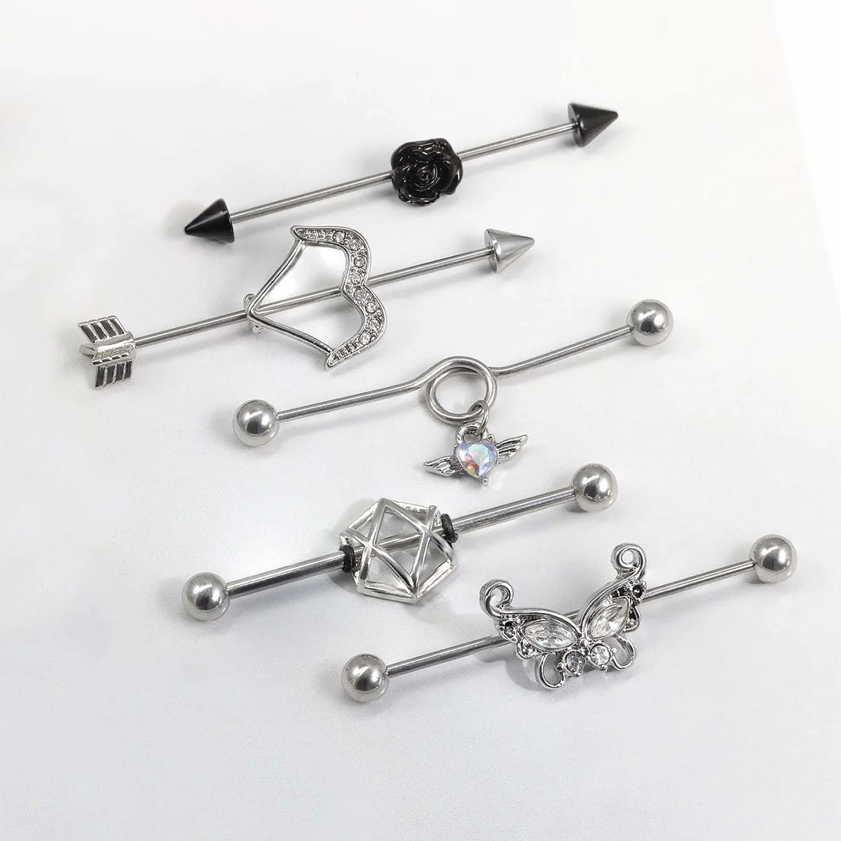 1 Pcs Stainless Steel Bow Butterfly Pendant Female Punk Industrial Barbell Cartilage Earring Tragus Long Spiral Piercing Jewelry