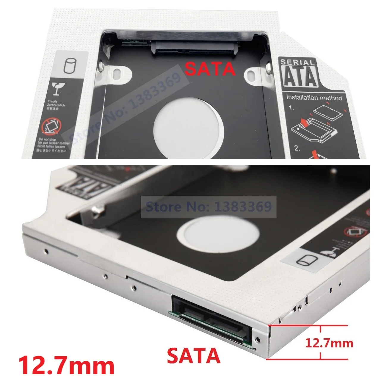 Aluminum 2nd Hard Drive HDD SSD Case Enclosure Optical bay Caddy Frame 12.7mm 9.5mm SATA 3.0 For Swap Laptop DVD ODD CD-ROM