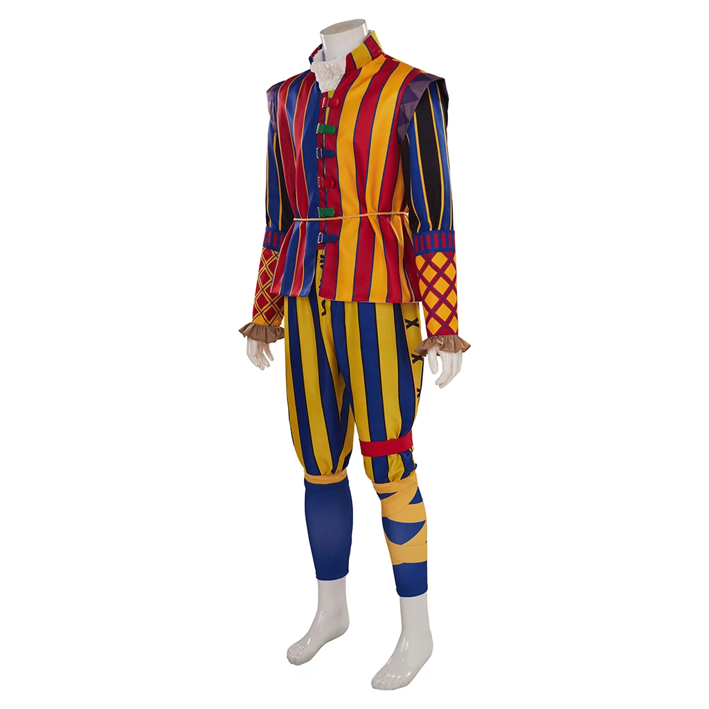 Game Dribbles Cosplay Clown Costume for Men Fantasia Colorful Striped Top Pants Suit Halloween Carnival Party Stage Show Uniform