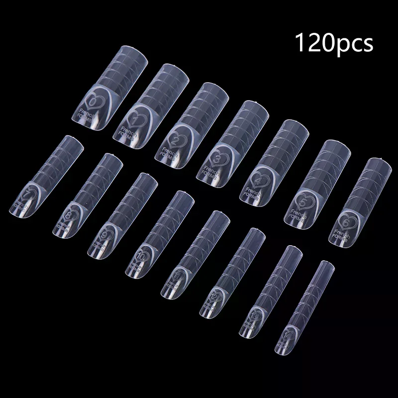 

120pcs French Dual Forms 15 Sizes Clear Reusable Nail Extension Gel French Tip Manicure Tool DIY Art Salon