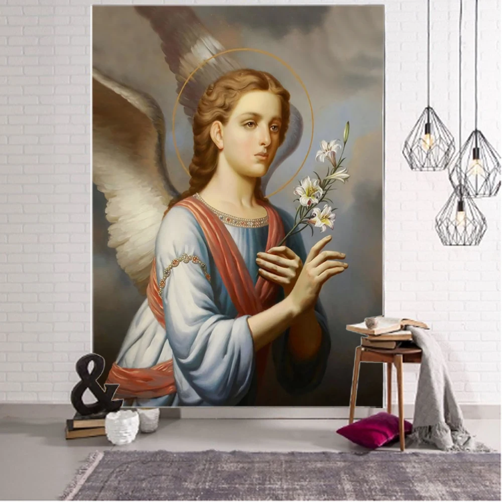 Angel and Virgin Mary figure oil painting background decoration tapestry European ancient mythology home decoration tapestry