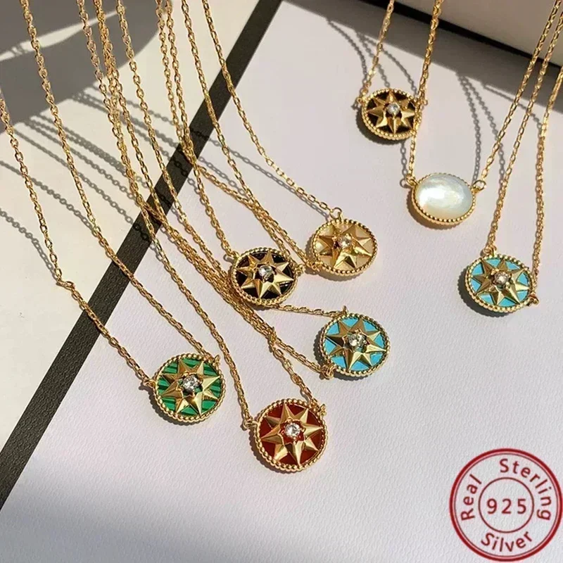 

SFE 925, серебро, классический малахит, бирюзовый метеорный компас, ожерелье для женщин, роскошный дизайнер, модные ювелирные изделия, бесплатная доставка