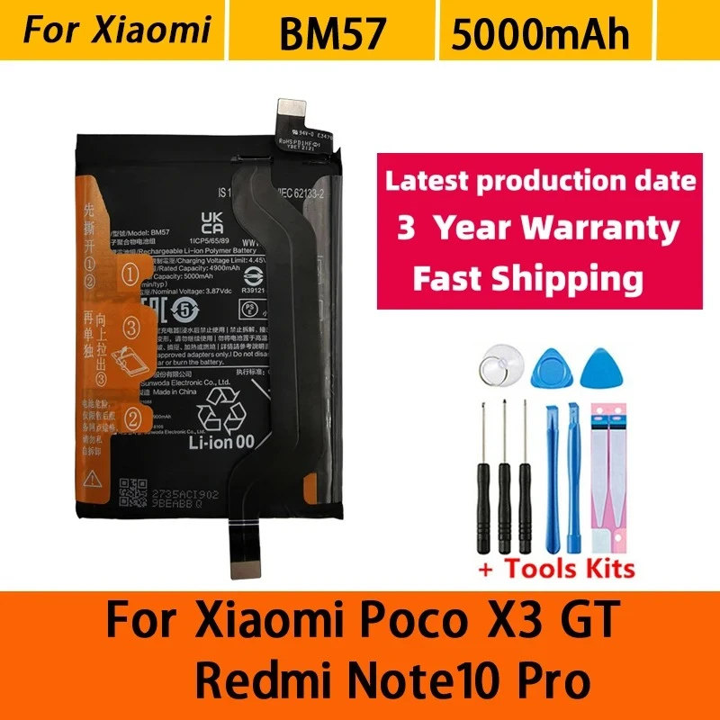 100% NEW 5000mAh Battery BM57 For Xiaomi Poco X3 GT Redmi Note10 Pro Phone Batteries Bateria Batterij+Tools Fast Shipping