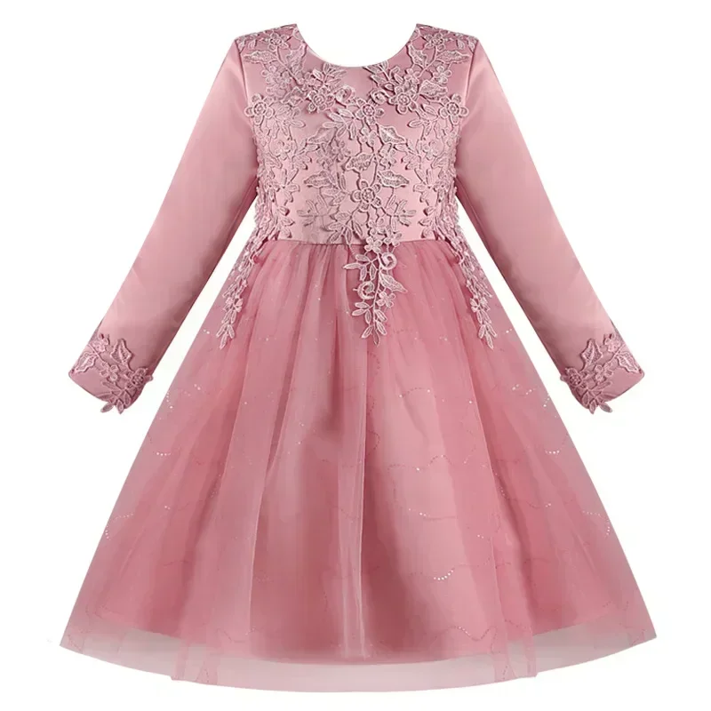 Girls\' formal dress spring new children\'s clothing long sleeved fluffy skirt little girl hosting runway show princess