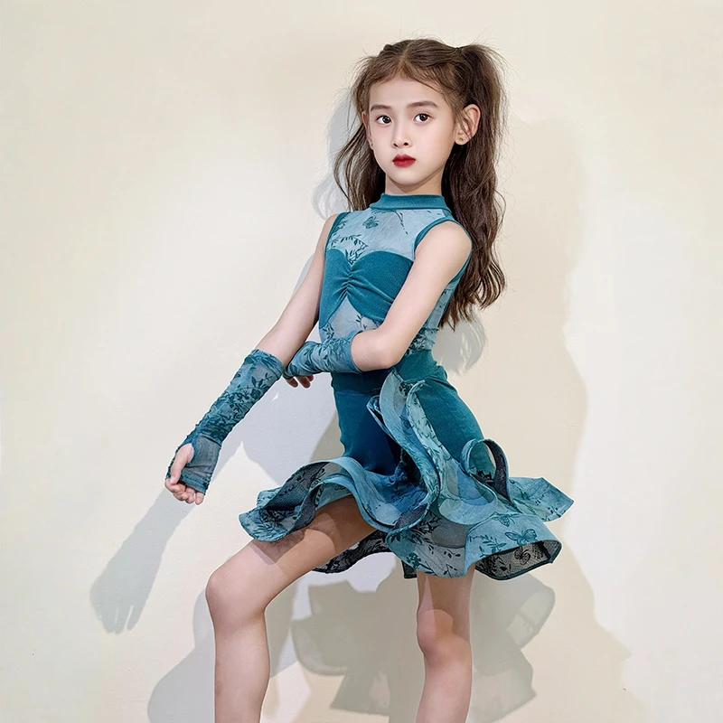 Traje de baile de Tango Cha Samba para niñas, vestido de baile latino Rumba, traje de actuación para niñas, vestido de práctica latina, Ropa de baile