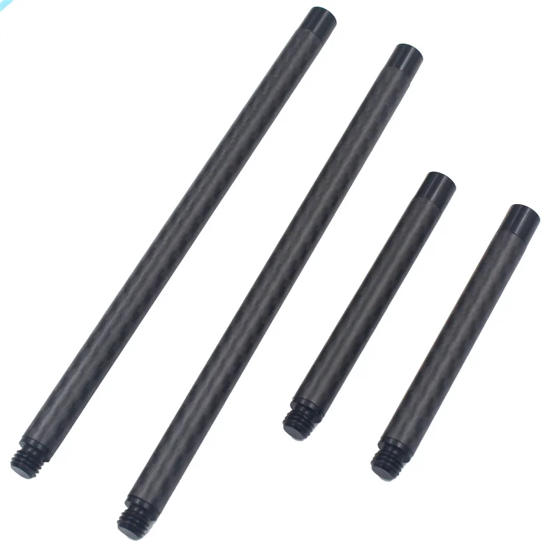 Indoor Outdoor DIY Carbon Fiber Pole Rod High Strength Extension Tool Diameter 12mm Black with M10 Adapter Screw 1PCS